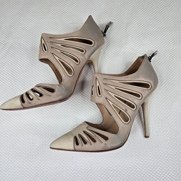 LAMB Gwen Stefani Stiletto Heels Cutouts Womens Size 8 Taupe Beige - Picture 10 of 12
